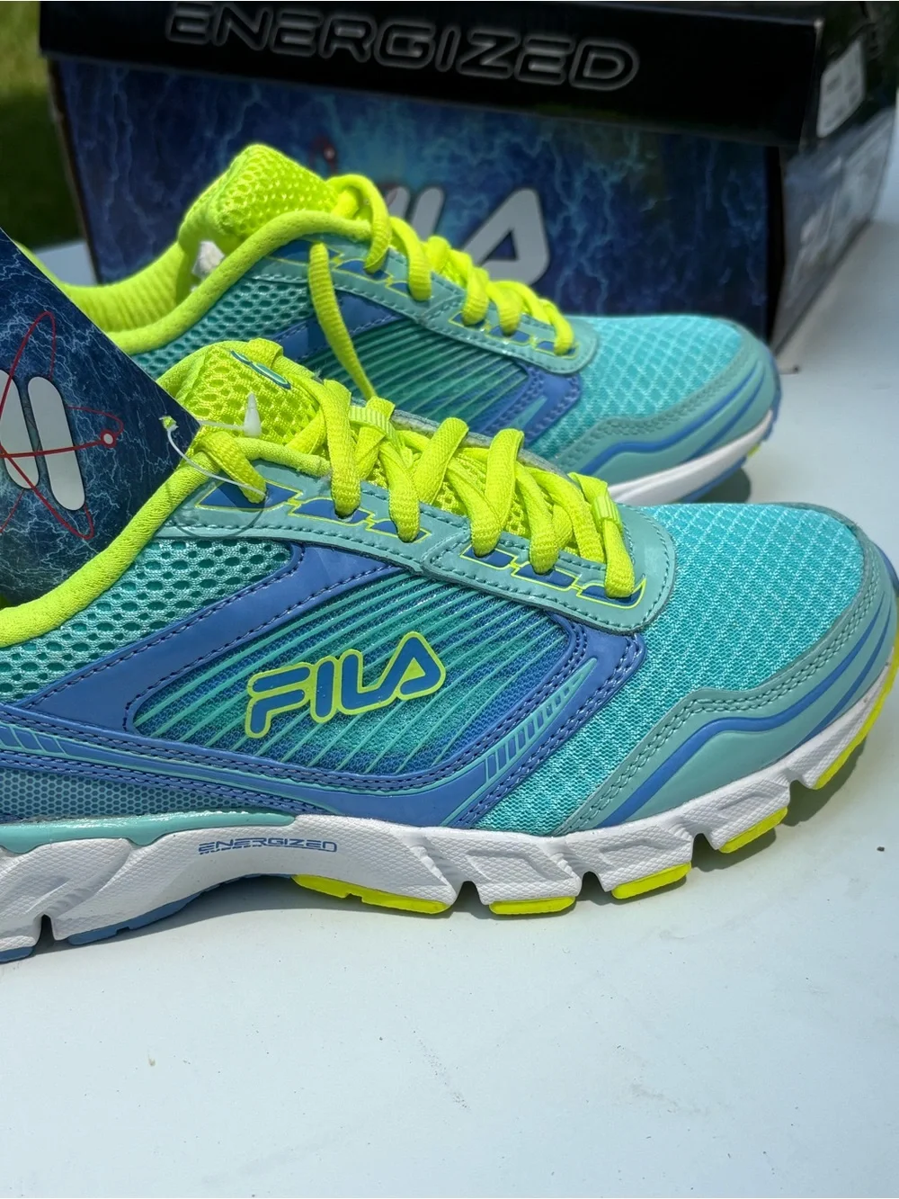 Fila Women's Aqua Teal and Neon Yellow Sneakers
